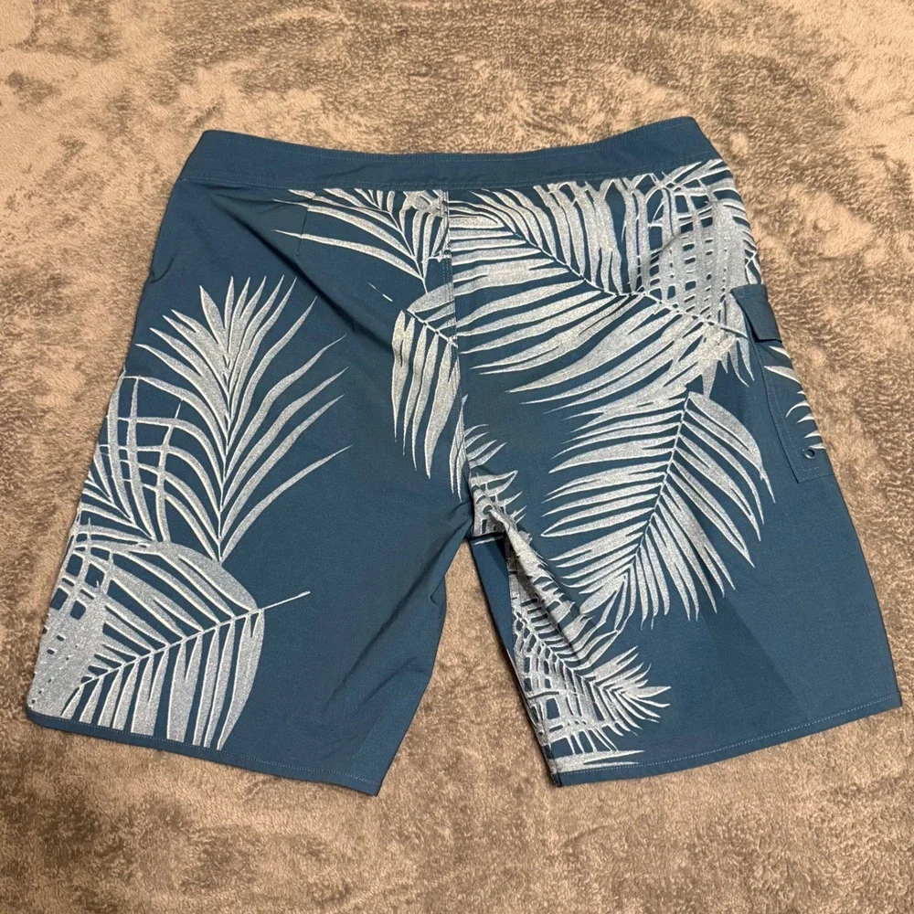 RVCA Mens Board Shorts‎ Palm Leaf Print Blue Size 38 Swim Trunks